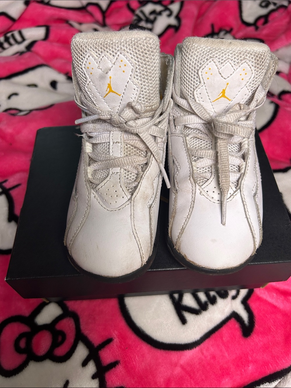Jordan White and Gold Baby High-Top Sneakers